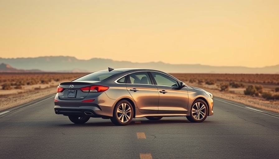 Hyundai Sonata Hybrid on open road under clear sky, sleek design.