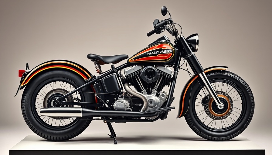 Vintage Harley-Davidson motorcycle on display, side view.