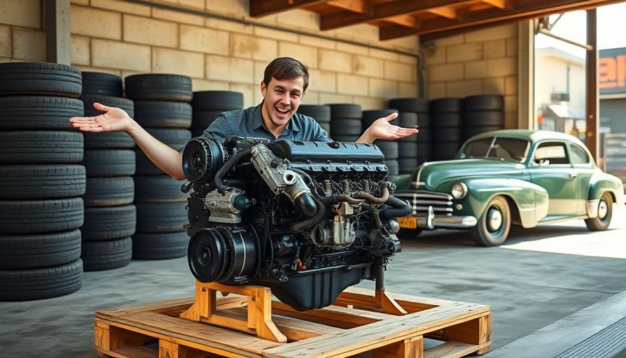 Chinese 2JZ engine review with young man in sunny garage.