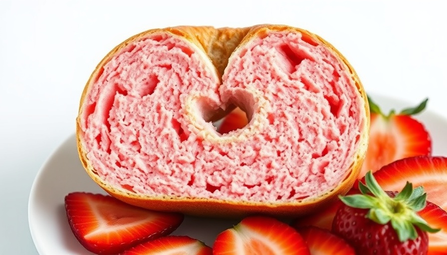 Close-up of high protein snack bagel with strawberries.