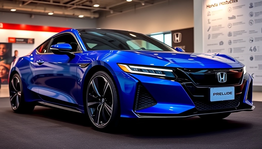 Sleek blue 2026 Honda Prelude Prototype in a showroom display.