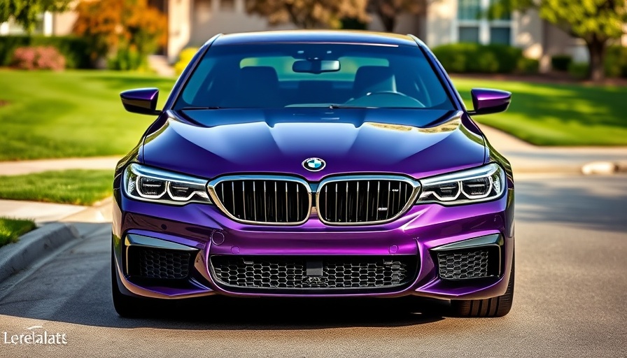 2025 BMW M5 parked on suburban street, sleek purple exterior.