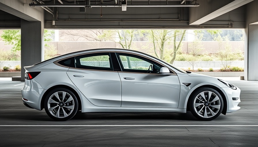 Sleek white Tesla Model 3 in parking structure, highlighting odometer fraud concern.