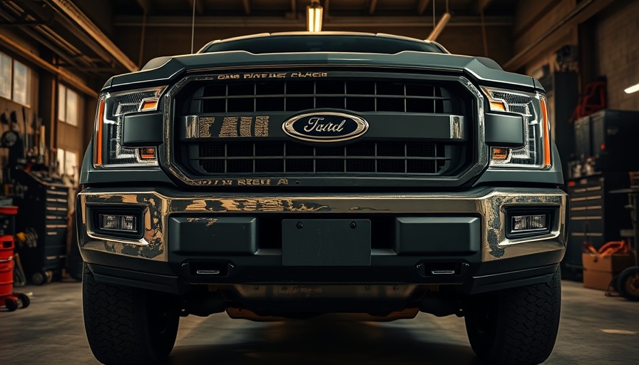 Contrast of old and new bumper design on a truck in a workshop.