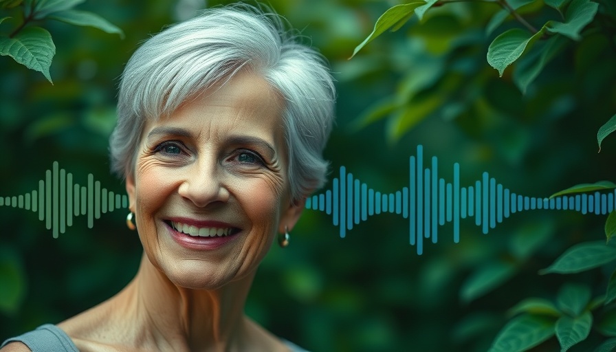 Mindfulness meditation promotional graphic with smiling woman and audio waveform.
