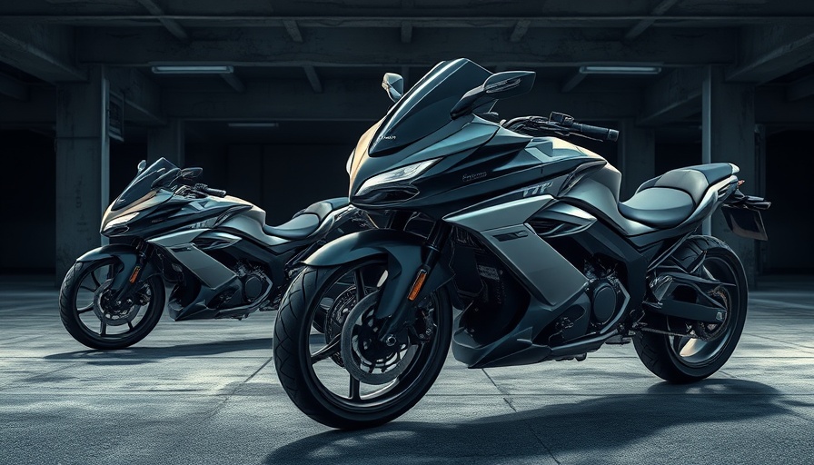 Sleek 2025 new cruiser motorcycles in urban garage setting.