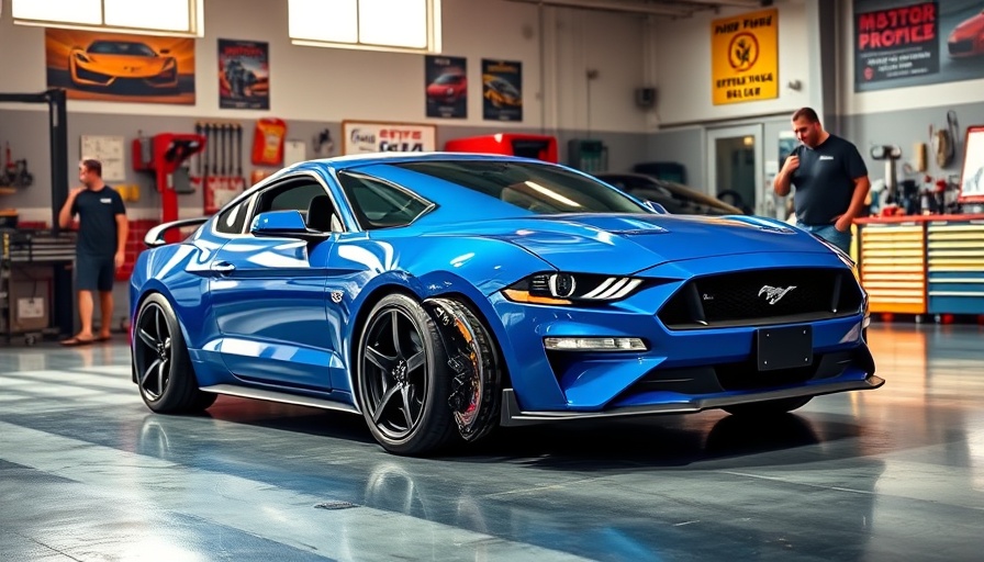 2025 Ford Mustang GTD in a garage setting with two men.