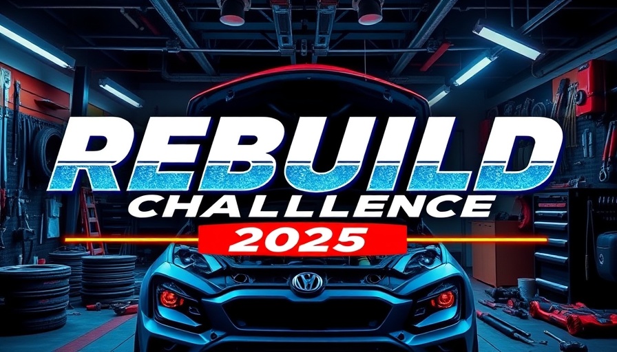 Rebuild Challenge 2025 promotional banner with automotive imagery.