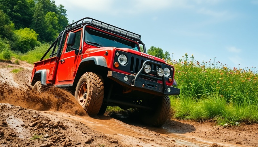 Off-road red truck driving through mud, best 2500 trucks
