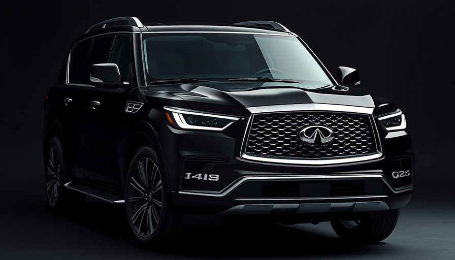Sleek black 2026 Infiniti QX80 in a dark studio setting.