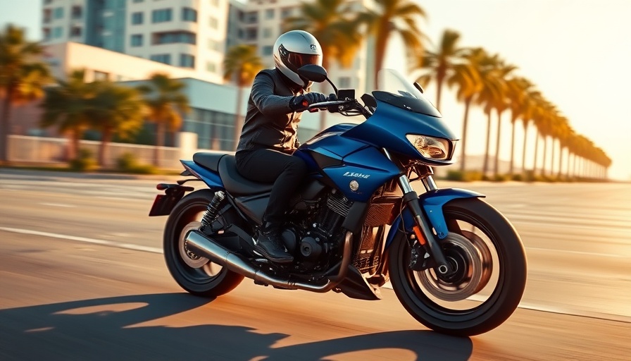 Rider on blue cruiser motorcycle on sunny road, best cruisers under 7000.