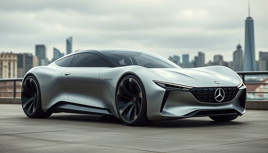 Futuristic Mercedes-Benz Vision V concept against city skyline