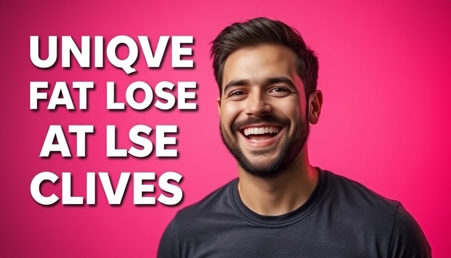Cheerful man discussing losing fat signs with vibrant background.