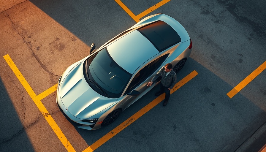 Aerial view of handshake by a silver car, selling a rebuilt salvage car.