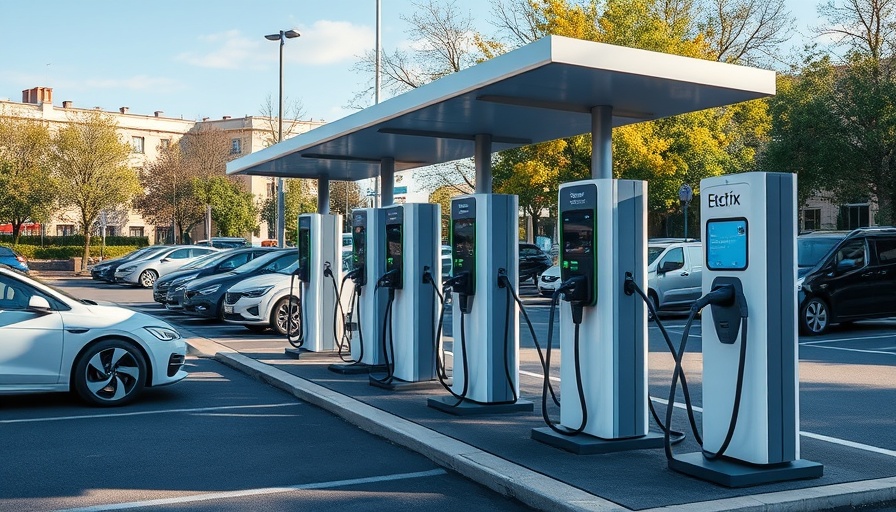 Modern EV charging station funded by federal EV charging funds, sunny setting.
