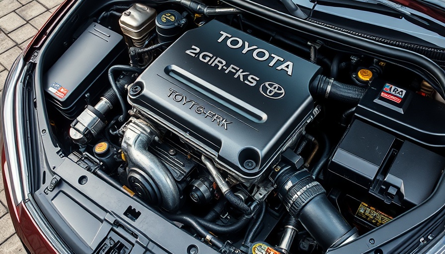 Close-up of Toyota 2GR-FKS V6 engine in car engine bay.