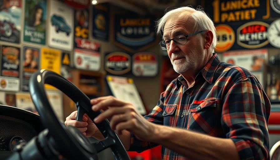 Older man discussing car maintenance tips in a garage setting.