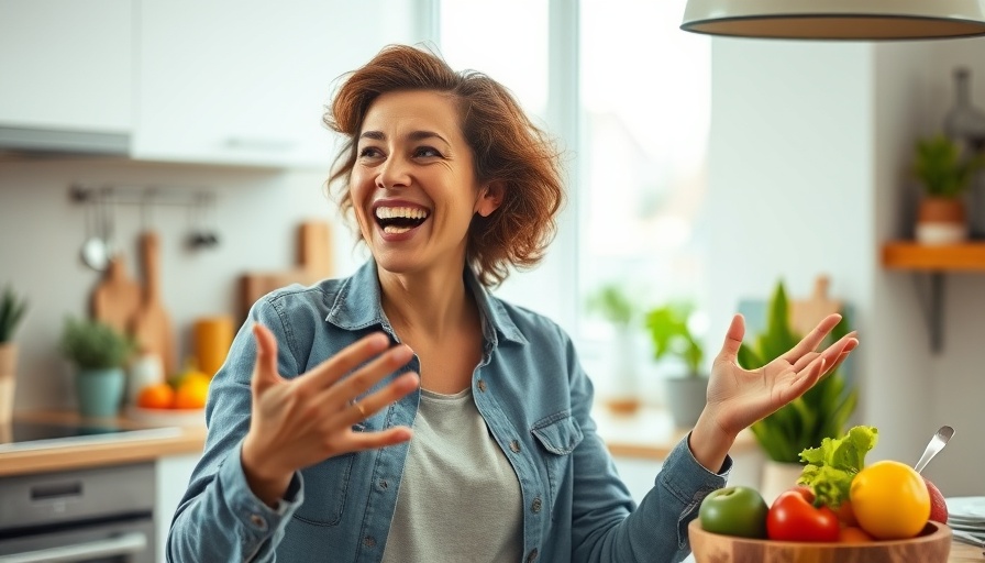 Smiling woman discussing healthy eating strategies.