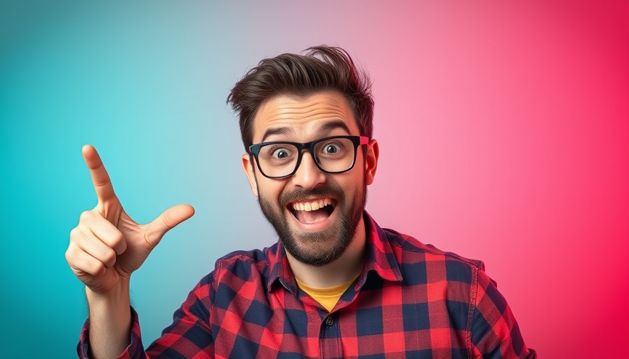 Man enthusiastic about how to beat menopause belly fat in colorful backdrop.