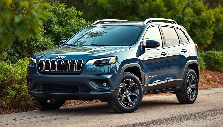 Jeep Cherokee hybrid return in natural setting with lush foliage.