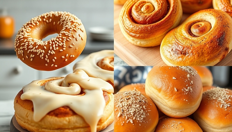 Collage of high-protein dough recipes including bagels and rolls.