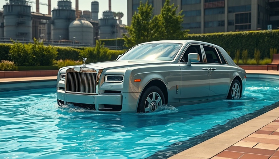 Rolls-Royce Phantom partially submerged for marketing stunt in urban environment.