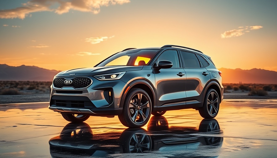 2026 Kia Sportage Hybrid on wet road with desert backdrop.
