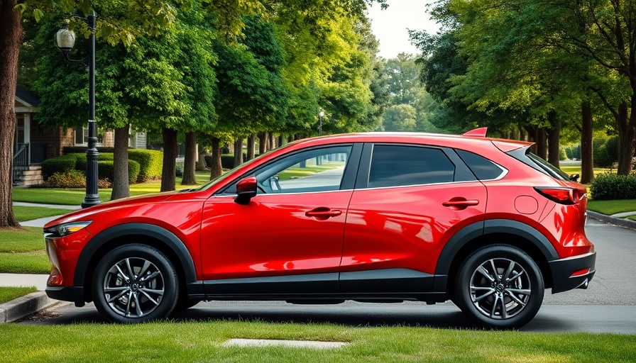 Sleek red Mazda CX-70 SUV parked in a serene suburban setting