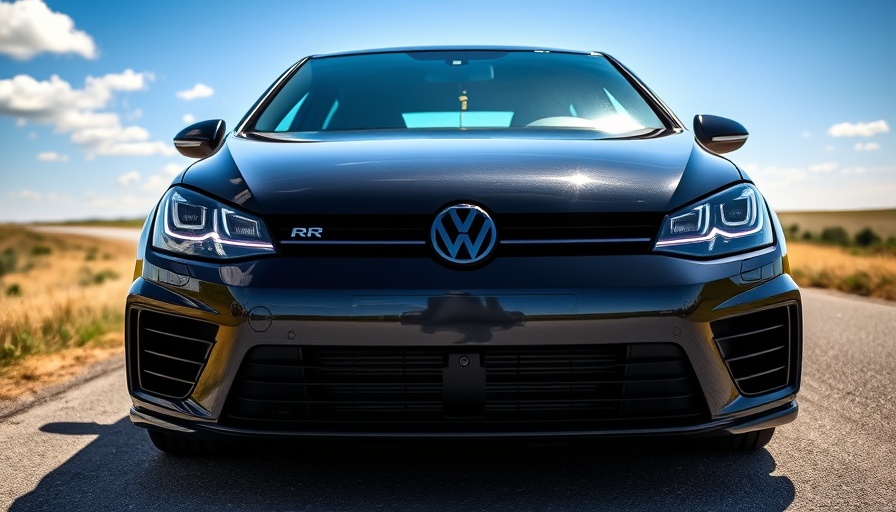 Close-up of Volkswagen Golf R grille on sunny road