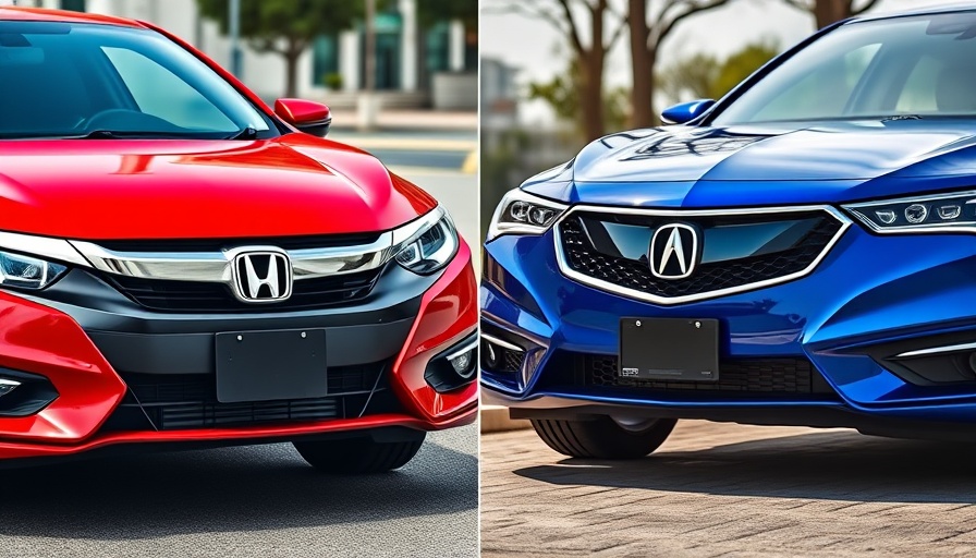 Red Honda and blue Acura front view comparison highlighting differences.