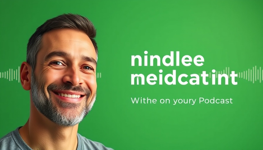 Mindfulness meditation podcast with smiling man in green backdrop.