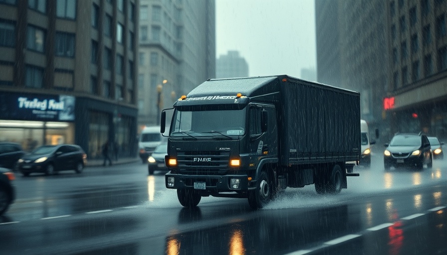 Truck navigating rainstorm in city - Best Ways to Protect Your Vehicle in Hail-Prone Areas