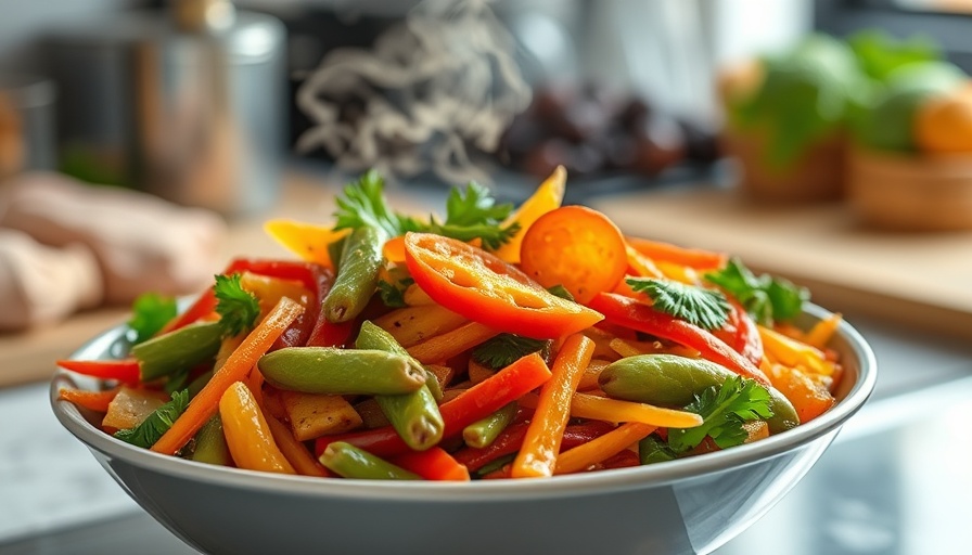 Colorful vegetable stir-fry in a pan emphasizing dietary diversity.