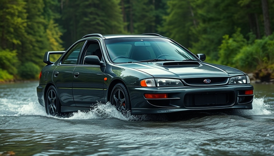 Subaru SVX demonstrating water crossing capabilities in a river