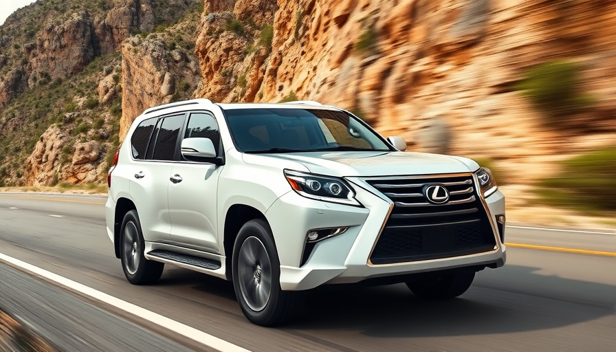 Sleek white Lexus GX driving on a winding mountain road.