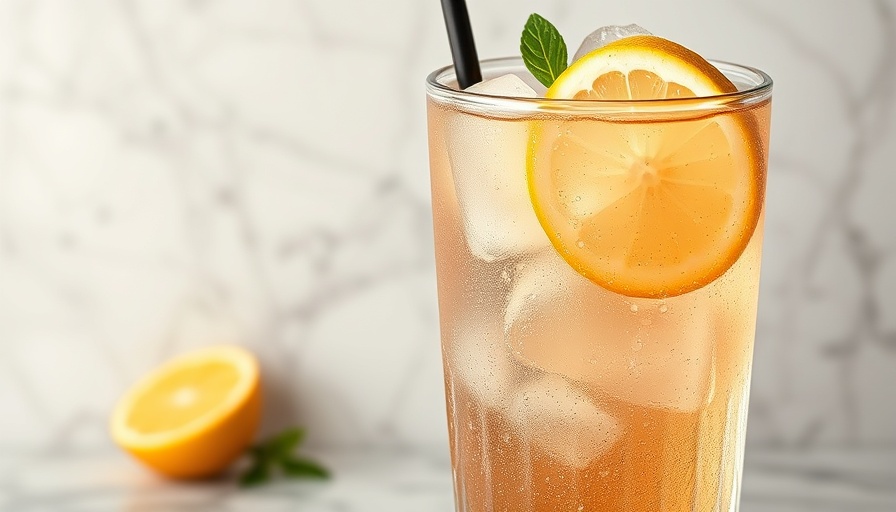 Refreshing Boozy Blended Arnold Palmer with lemon slice.