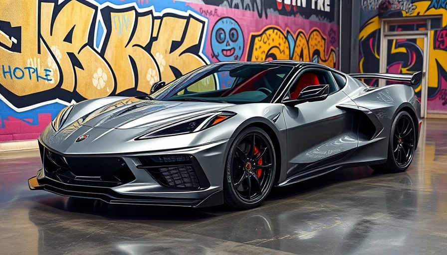 Customized C8 Corvette Z06 in front of vibrant graffiti.