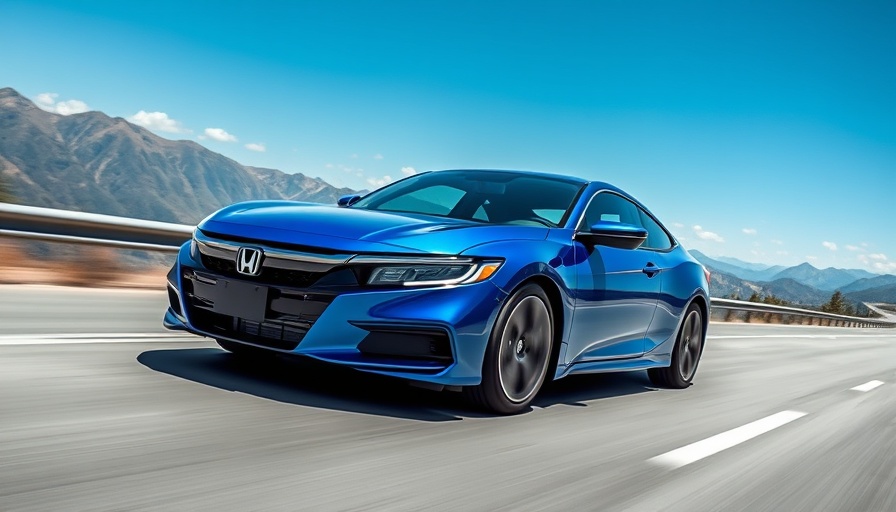 2026 Honda Prelude hybrid driving on mountain highway in bright daylight.
