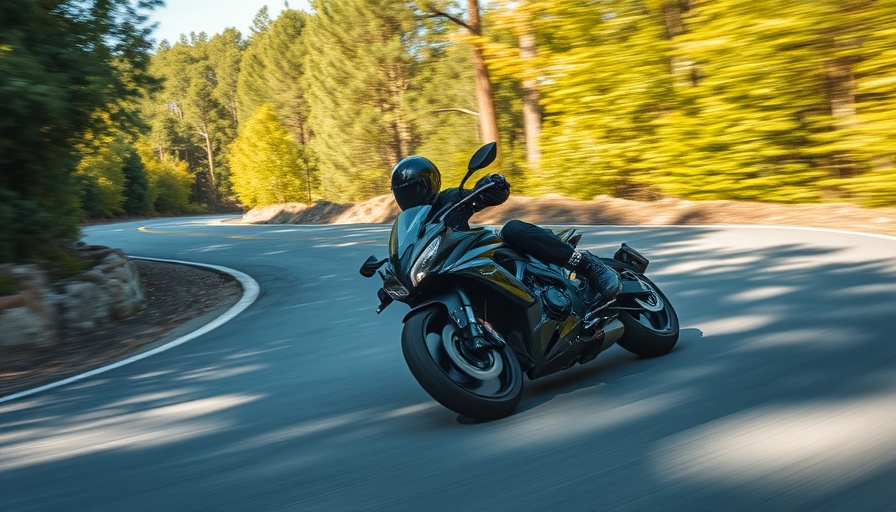 Modern retro bike on winding road with rider, daytime.