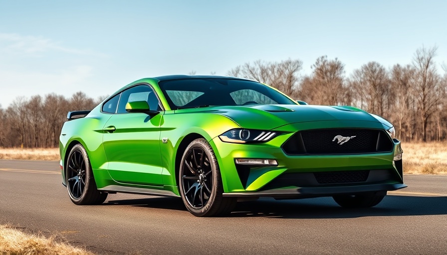 Sleek green Mustang Mach-E parked on sunny road, Mustang Mach-E outsells gas Mustang.