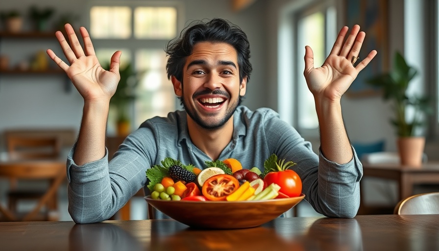 Enthusiastic person with a healthy snack plate indoors.