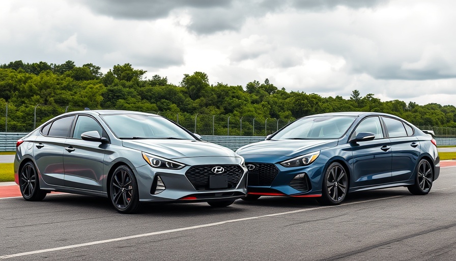 Hyundai Elantra N performance cars parked on a racetrack.