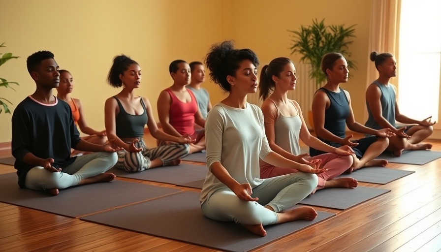 Diverse group practicing mindfulness meditation in a serene room.