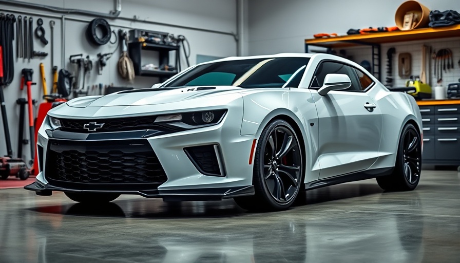 Restored Camaro ZL1 in modern garage, vibrant colors.