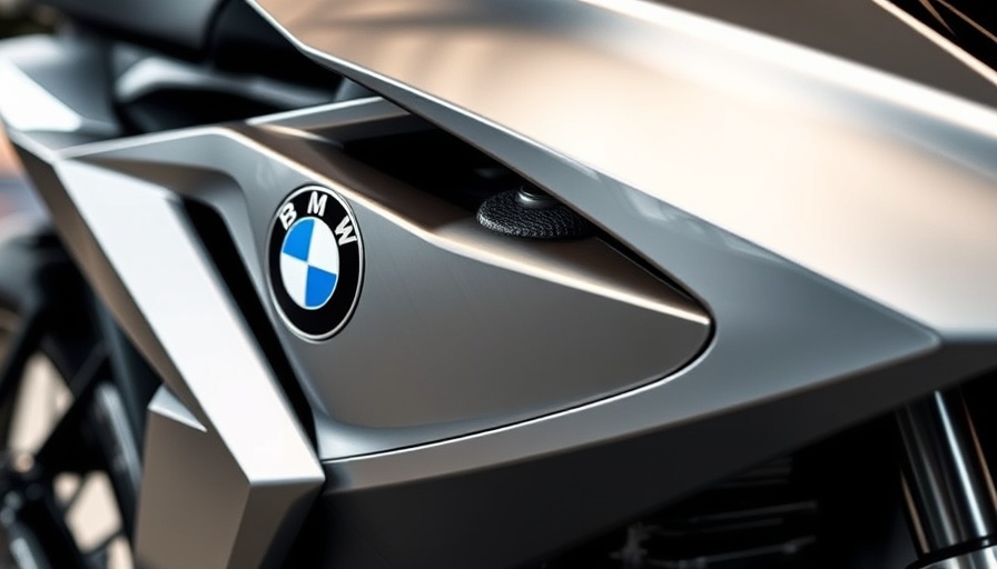 Close-up of BMW superbike angular design, metallic finish