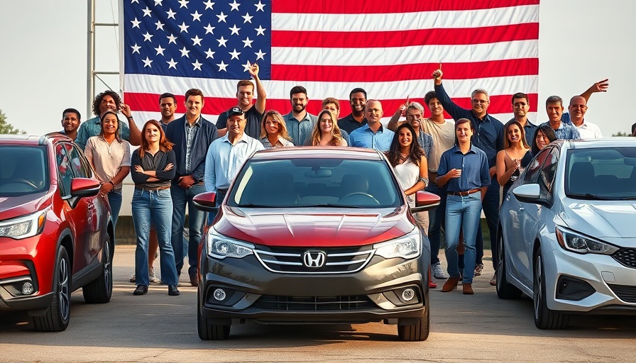 Diverse group showcasing budget cars with American flag background.