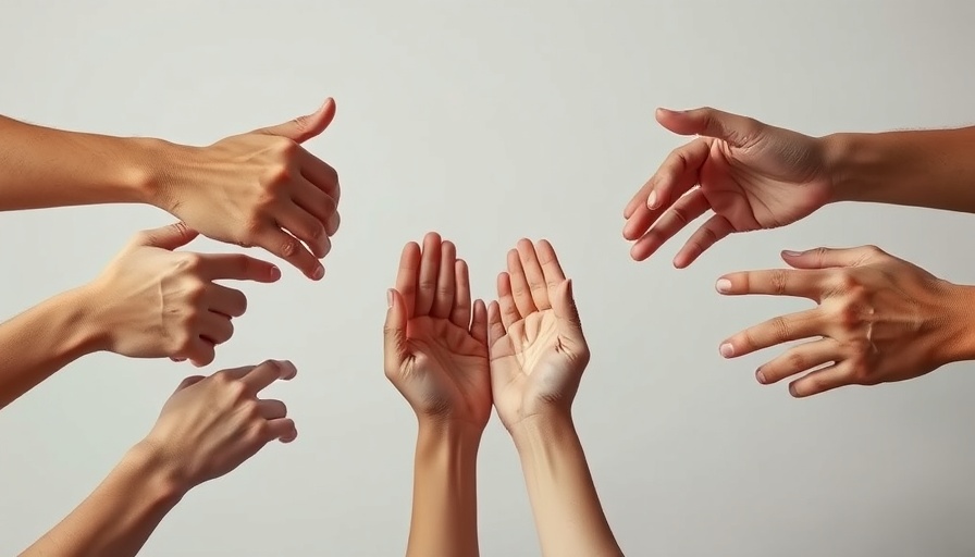 Diverse hands forming heart shape for mindfulness meditation.