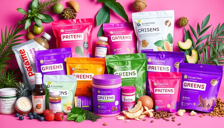 Vibrant health product display for best protein and greens deals.