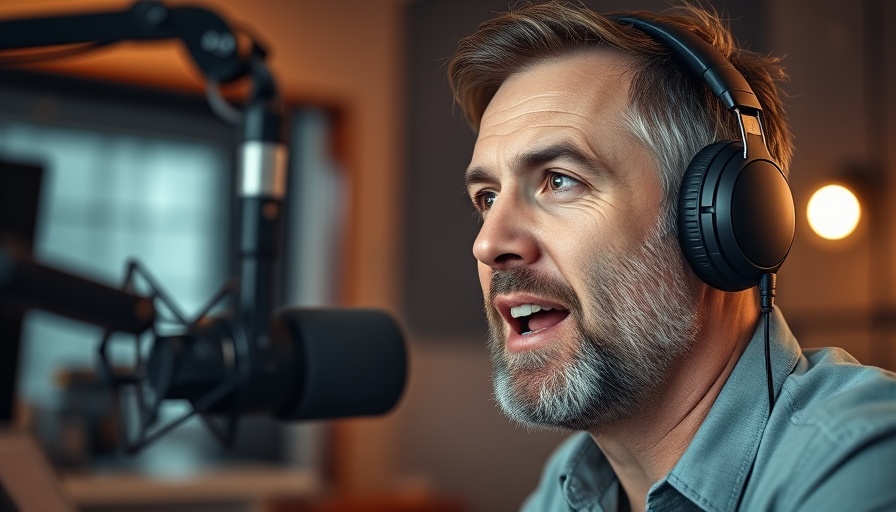 Middle-aged man podcasting, discussing how to use AI in business growth.
