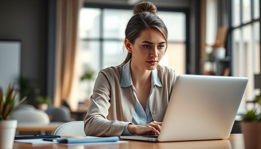 Employee monitoring tools concept with focused woman working on laptop.